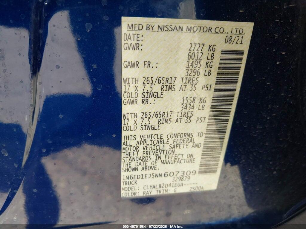 1N6ED1EJ5NN607309 2022 NISSAN FRONTIER photo no. 9