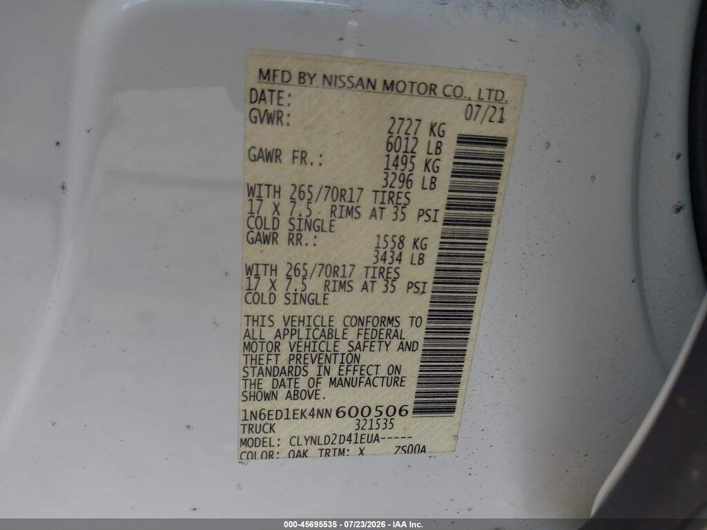 1N6ED1EK4NN600506 2022 NISSAN FRONTIER photo no. 9