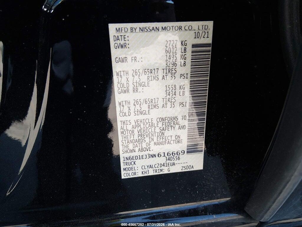 1N6ED1EJ3NN616669 2022 NISSAN FRONTIER photo no. 9