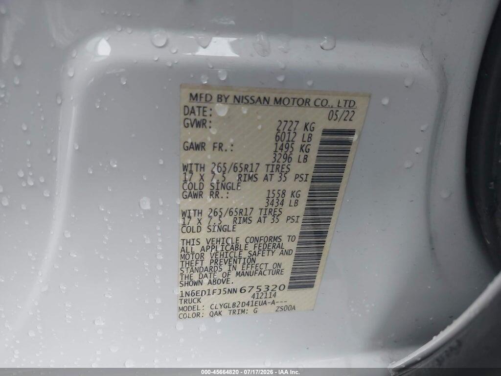 1N6ED1FJ5NN675320 2022 NISSAN FRONTIER photo no. 9