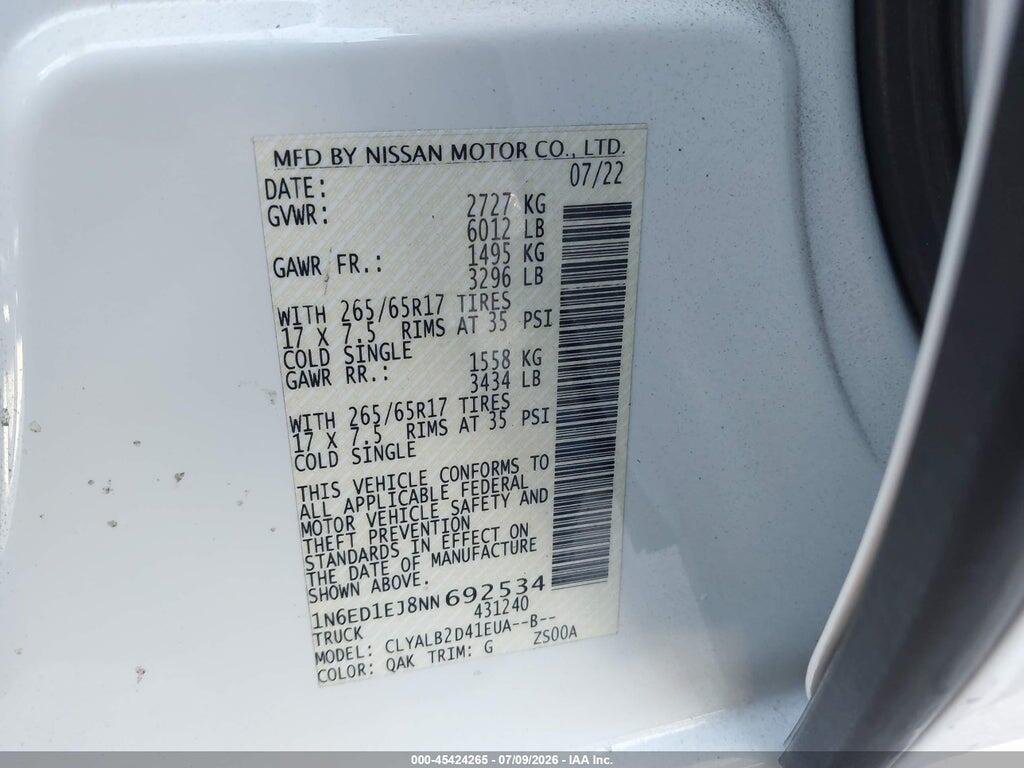 1N6ED1EJ8NN692534 2022 NISSAN FRONTIER photo no. 9