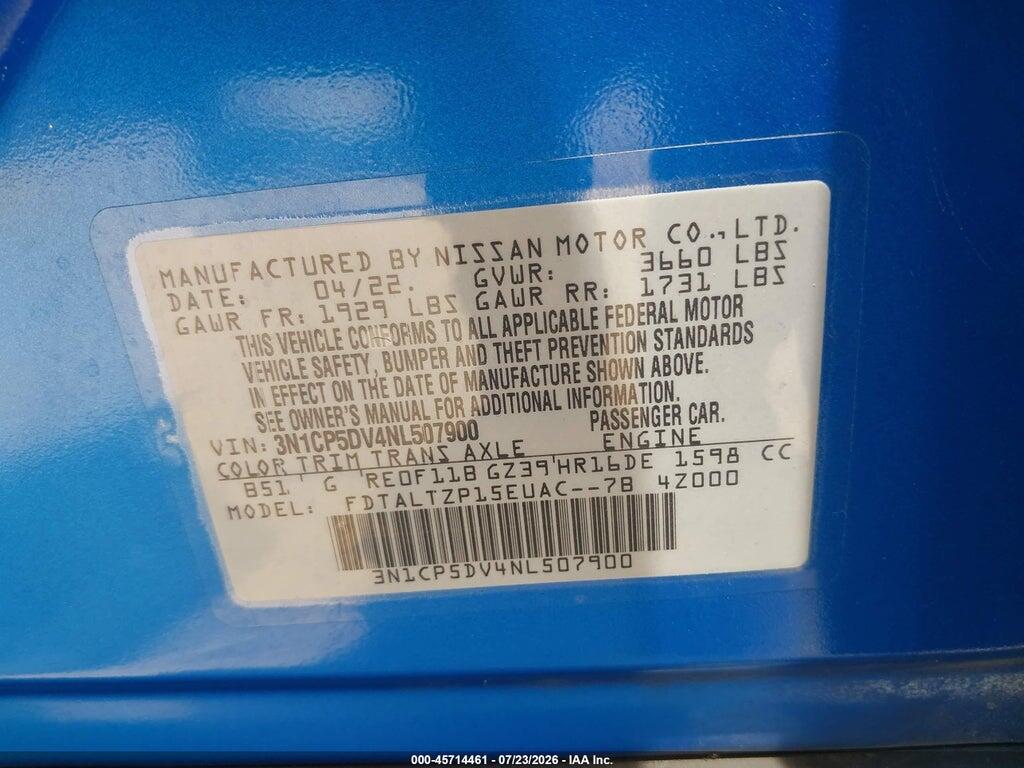3N1CP5DV4NL507900 2022 NISSAN KICKS photo no. 9