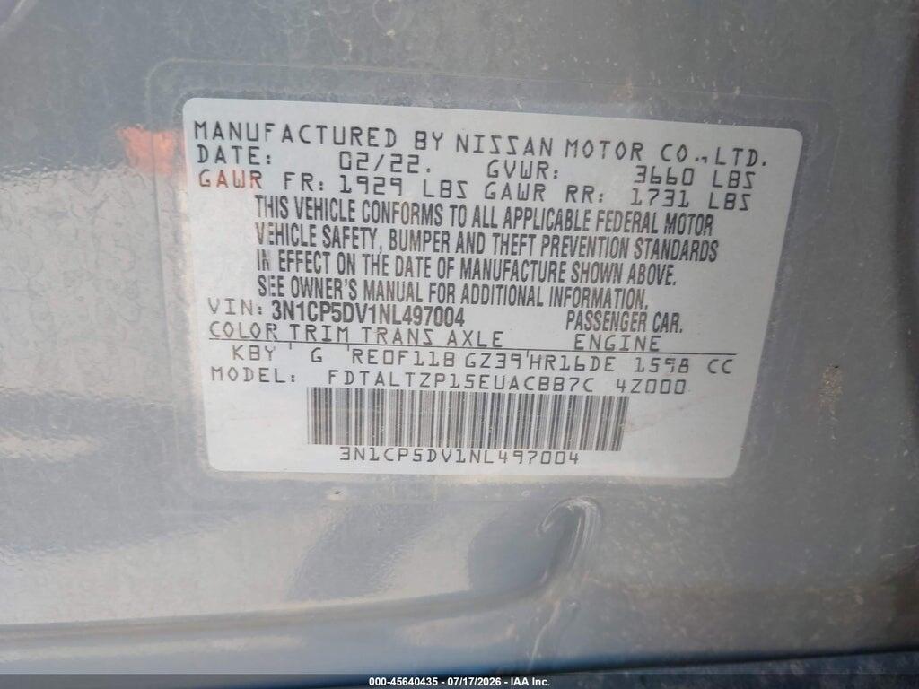 3N1CP5DV1NL497004 2022 NISSAN KICKS photo no. 9