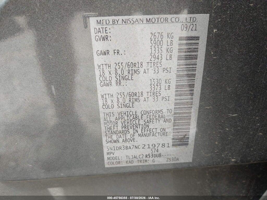 5N1DR3BA7NC219781 2022 NISSAN PATHFINDER photo no. 9