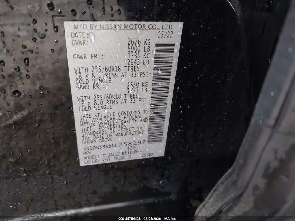 5N1DR3BA6NC258197 2022 NISSAN PATHFINDER photo no. 9