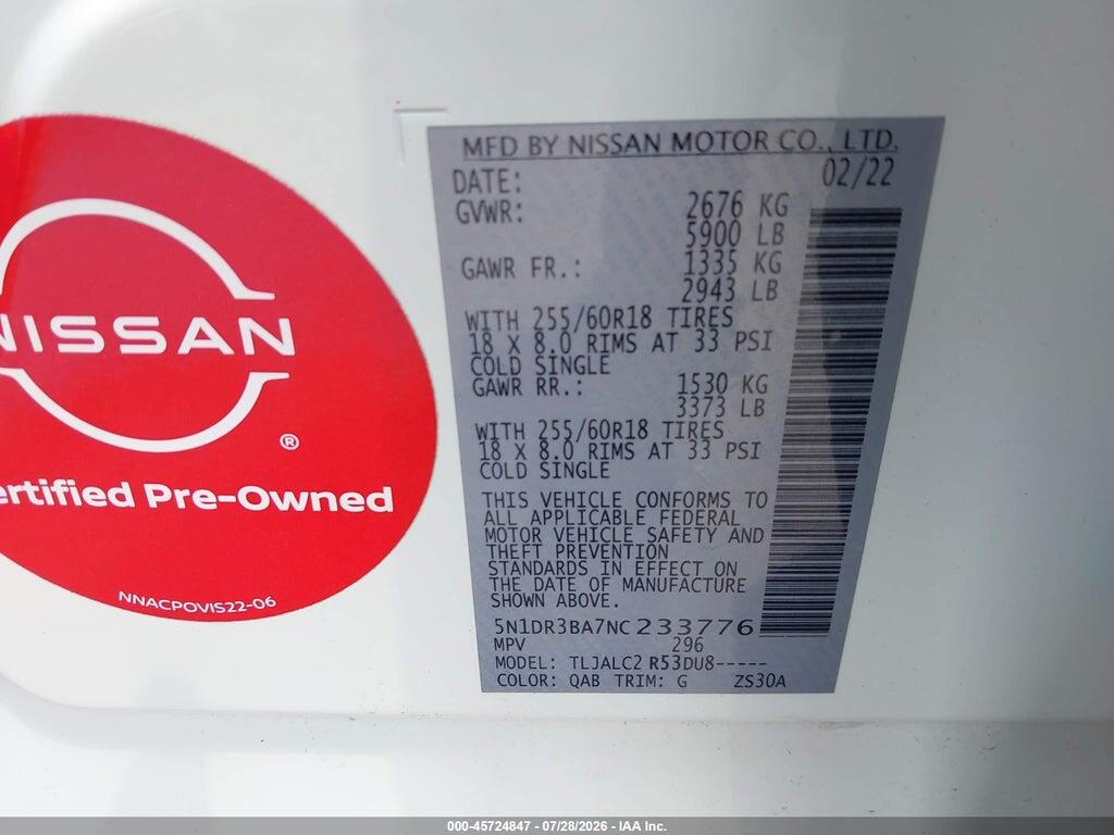 5N1DR3BA7NC233776 2022 NISSAN PATHFINDER photo no. 9