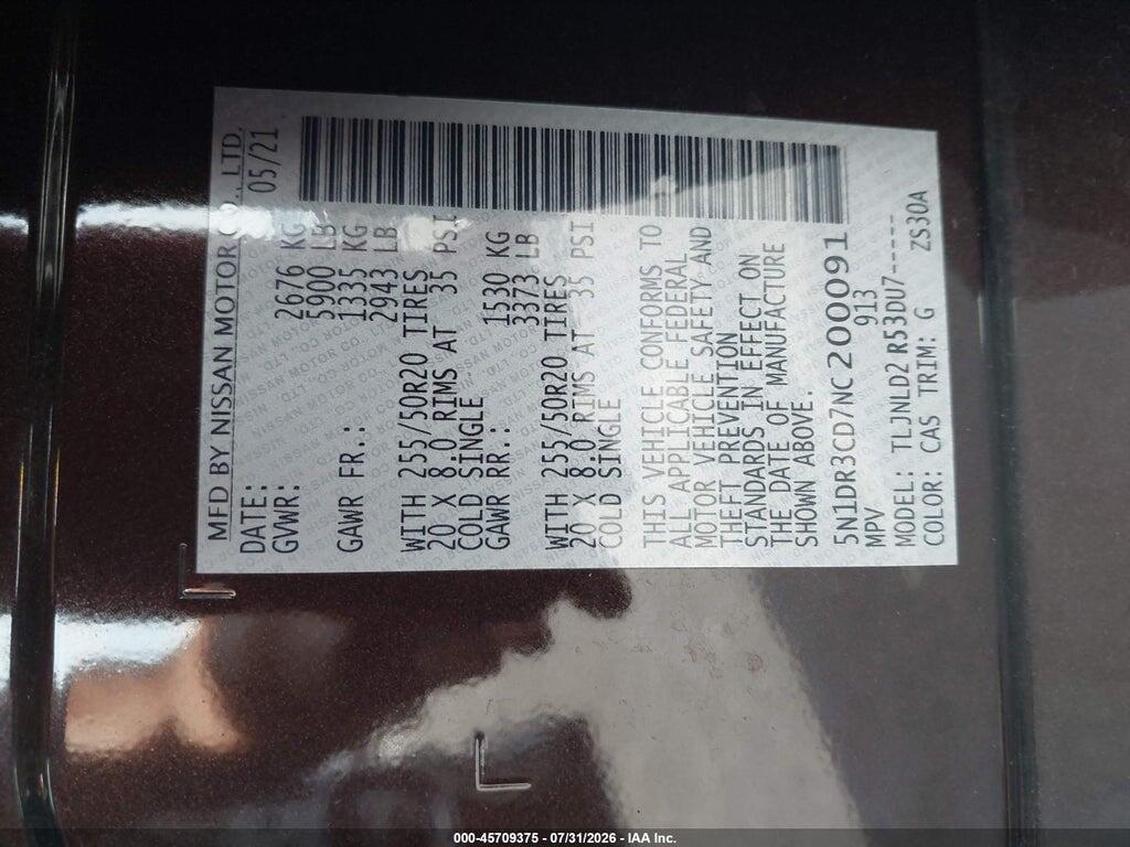 5N1DR3CD7NC200091 2022 NISSAN PATHFINDER photo no. 9