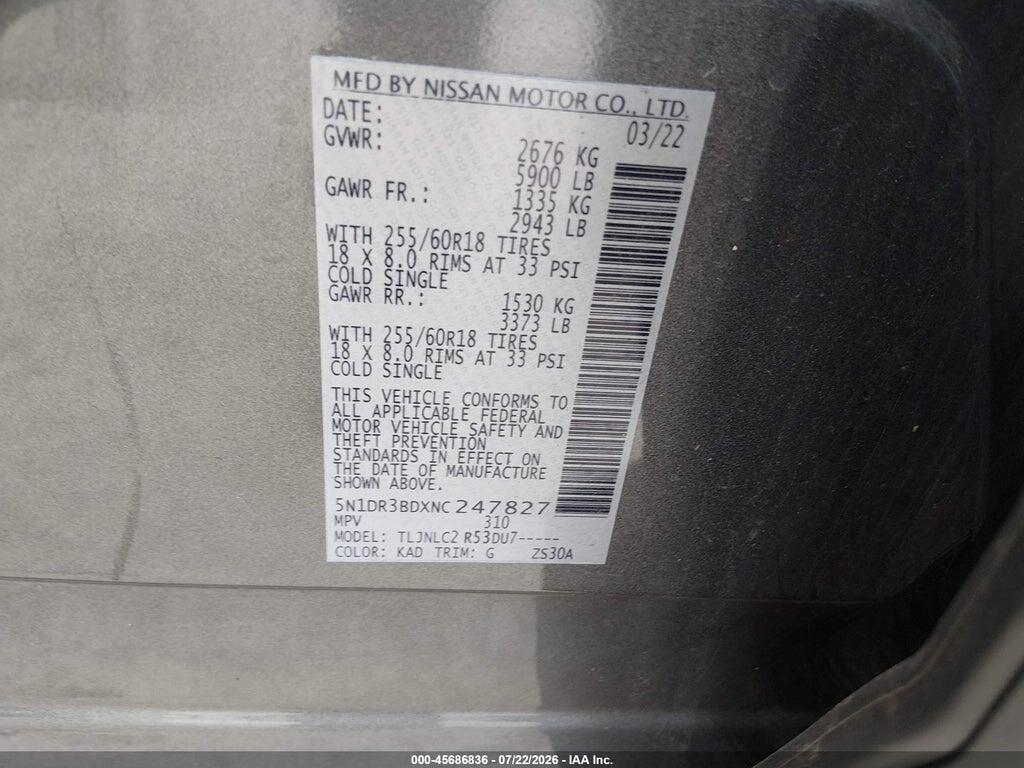 5N1DR3BDXNC247827 2022 NISSAN PATHFINDER photo no. 9