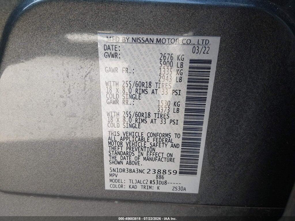 5N1DR3BA3NC238859 2022 NISSAN PATHFINDER photo no. 9