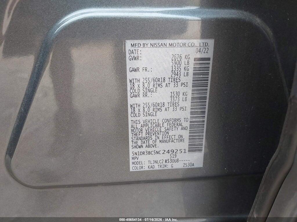 5N1DR3BC5NC249251 2022 NISSAN PATHFINDER photo no. 9
