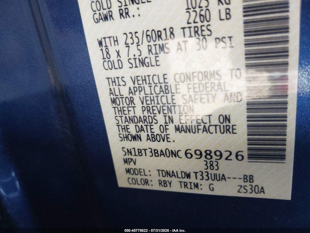 5N1BT3BA0NC698926 2022 NISSAN ROGUE photo no. 9