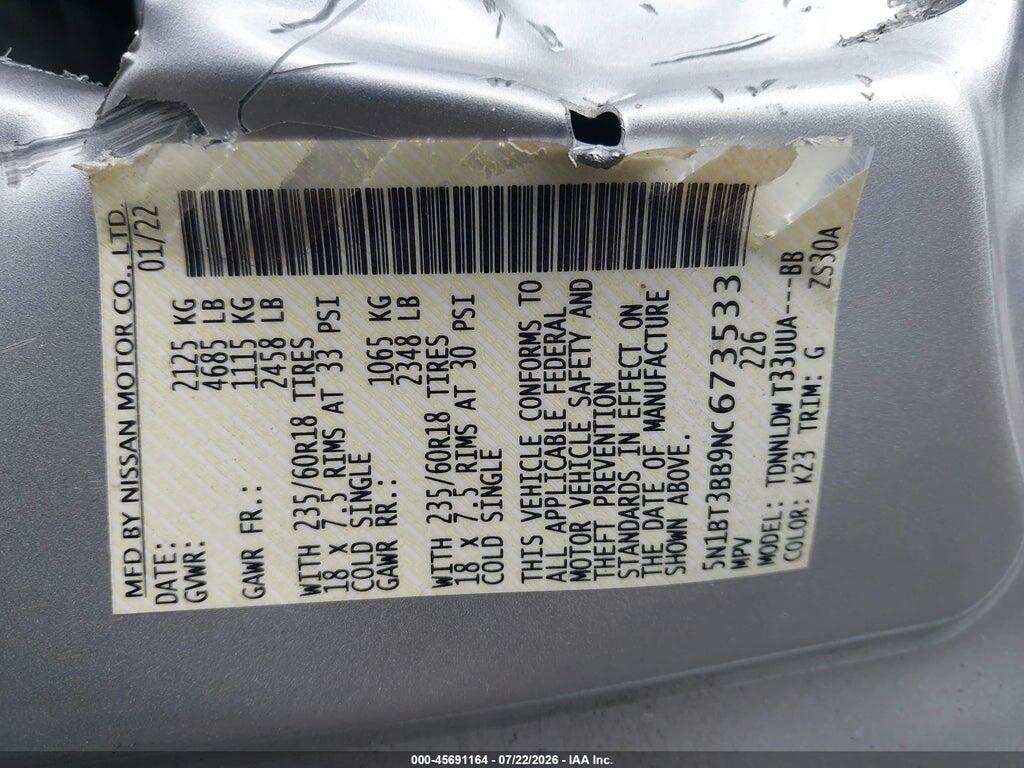 5N1BT3BB9NC673533 2022 NISSAN ROGUE photo no. 9