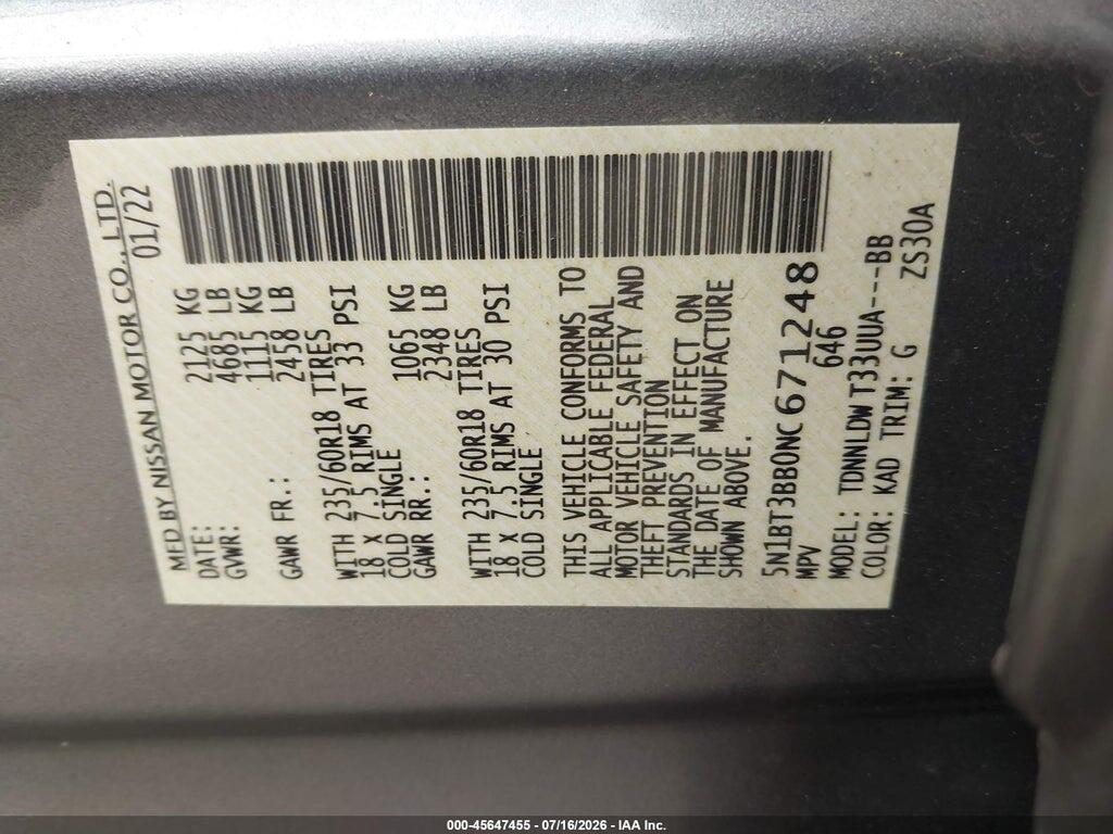 5N1BT3BB0NC671248 2022 NISSAN ROGUE photo no. 9