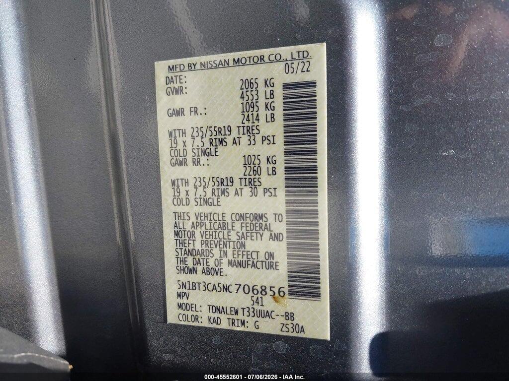 5N1BT3CA5NC706856 2022 NISSAN ROGUE photo no. 9