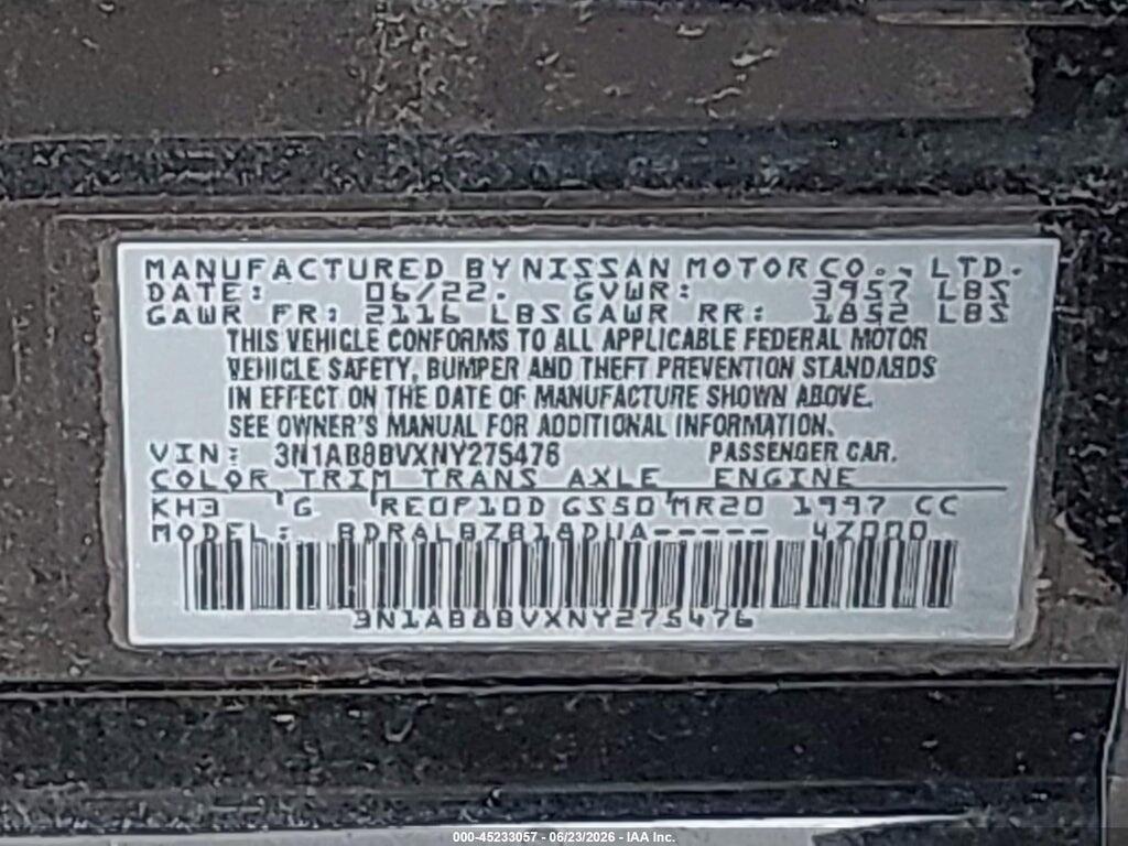 3N1AB8BVXNY275476 2022 NISSAN SENTRA photo no. 9