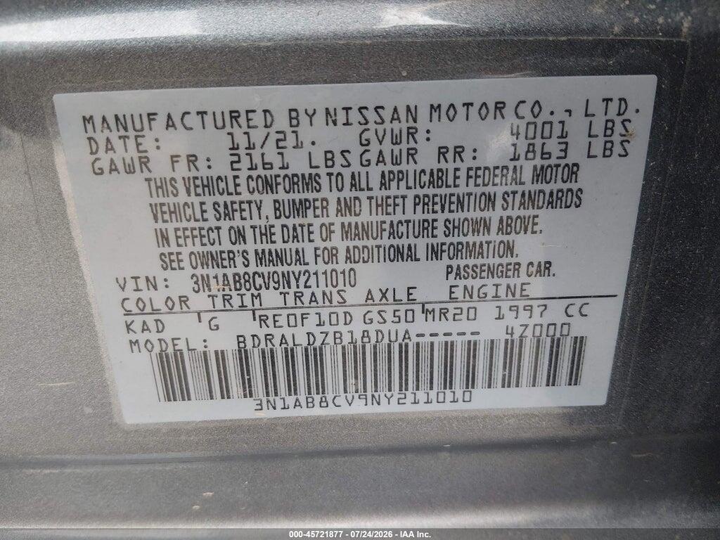 3N1AB8CV9NY211010 2022 NISSAN SENTRA photo no. 9