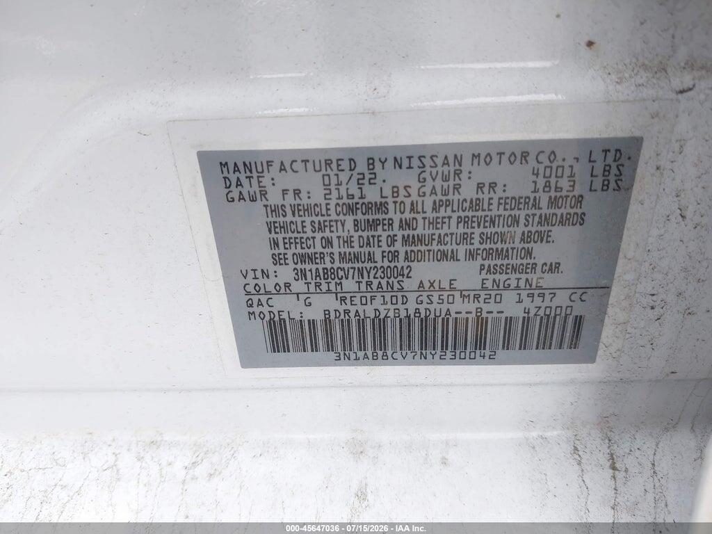 3N1AB8CV7NY230042 2022 NISSAN SENTRA photo no. 9