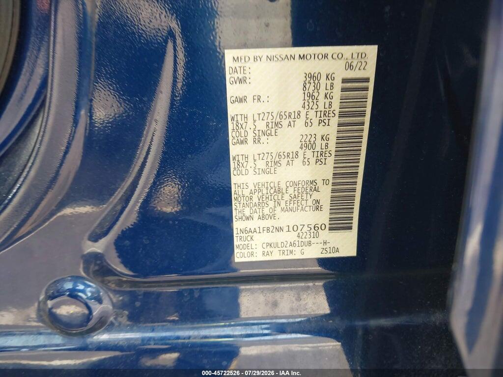 1N6AA1FB2NN107560 2022 NISSAN TITAN XD photo no. 9