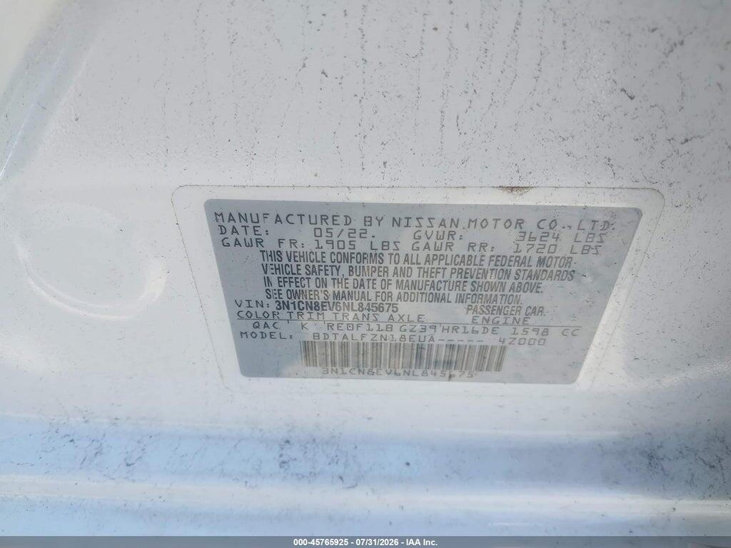 3N1CN8EV6NL845675 2022 NISSAN VERSA photo no. 9