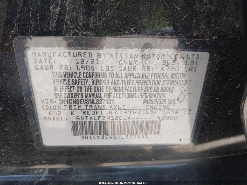 3N1CN8EV8NL827131 2022 NISSAN VERSA photo no. 9