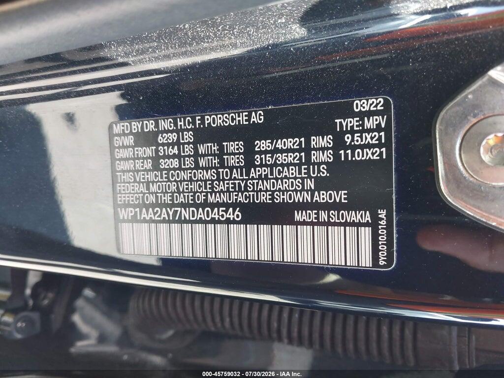 WP1AA2AY7NDA04546 2022 PORSCHE CAYENNE photo no. 9