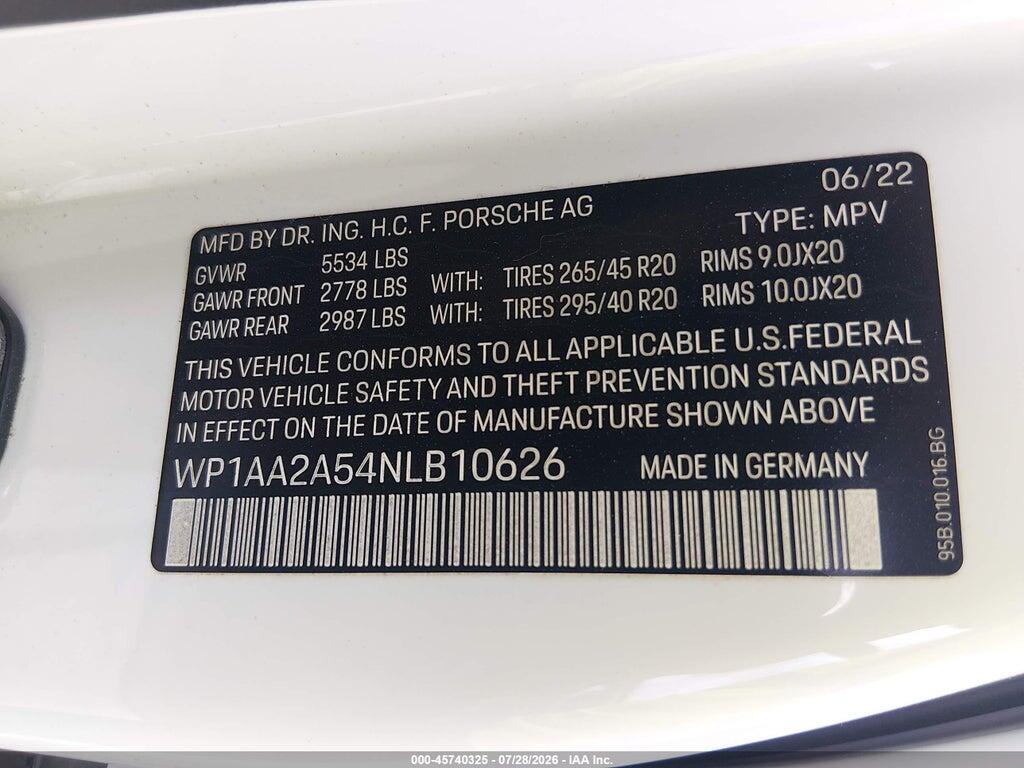 WP1AA2A54NLB10626 2022 PORSCHE MACAN photo no. 9