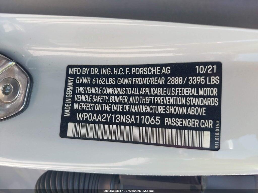 WP0AA2Y13NSA11065 2022 PORSCHE TAYCAN photo no. 9