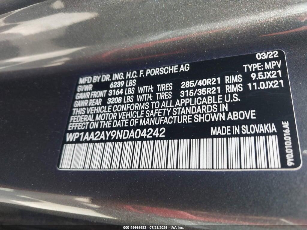 WP1AA2AY9NDA04242 2022 PORSCHE CAYENNE photo no. 9