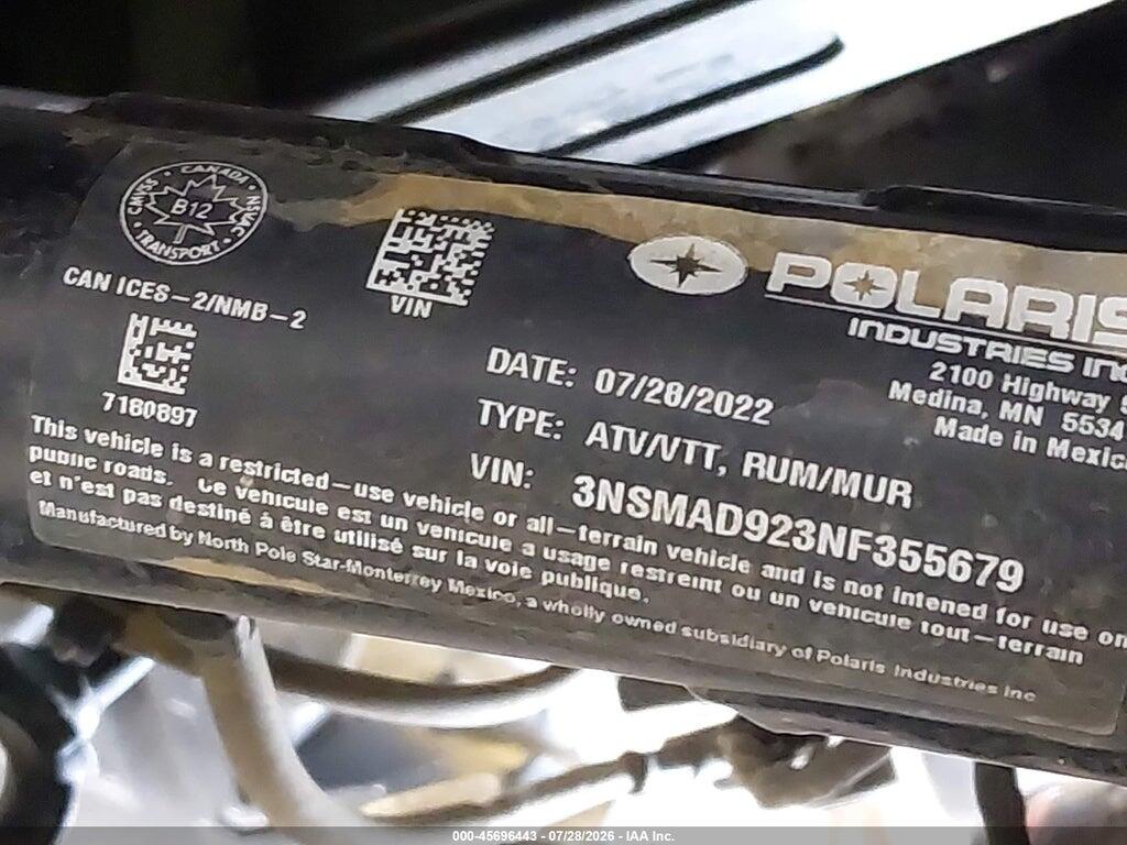 3NSMAD923NF355679 2022 POLARIS RZR photo no. 10