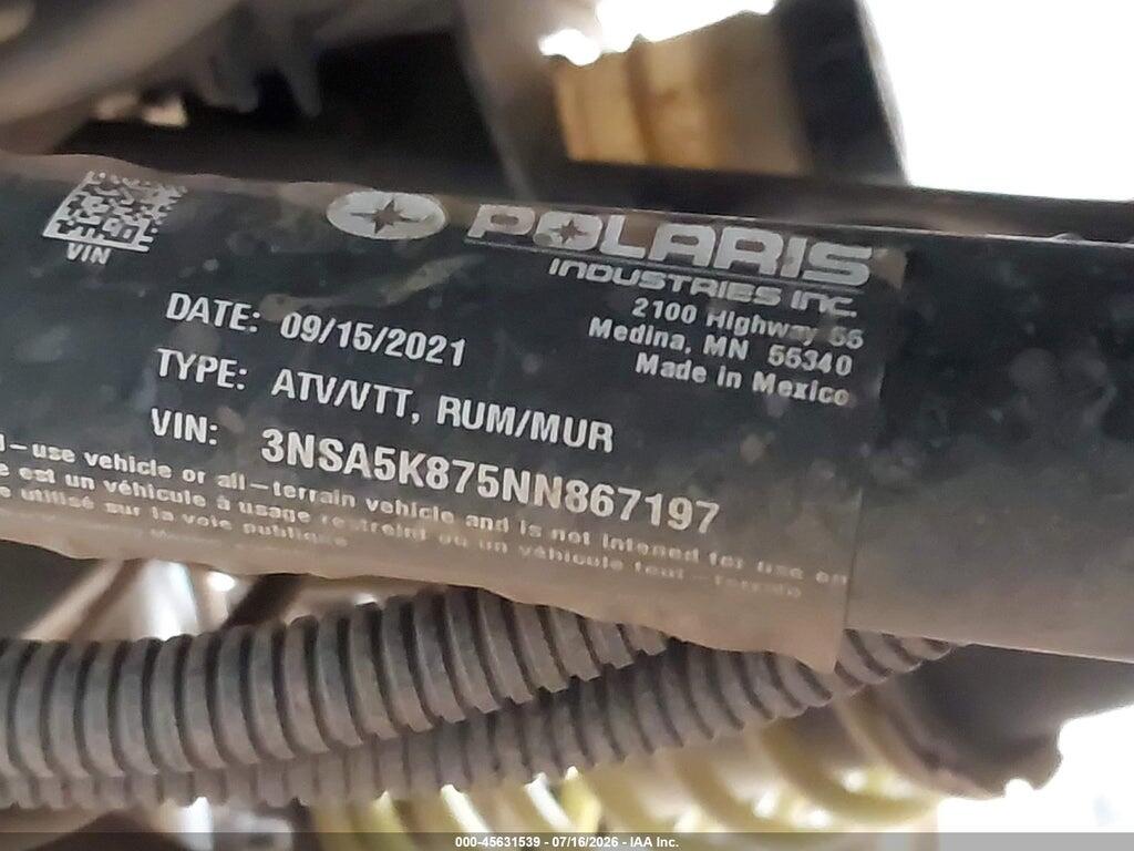 3NSA5K875NN867197 2022 POLARIS RZR photo no. 10