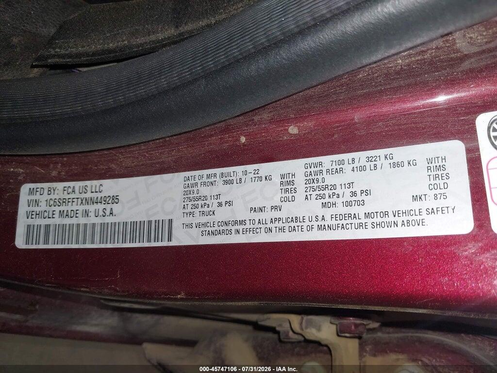 1C6SRFFTXNN449285 2022 RAM 1500 photo no. 9