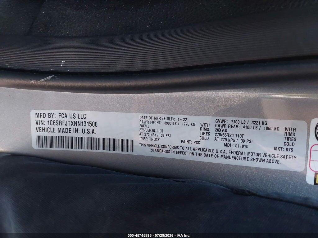 1C6SRFJTXNN131500 2022 RAM 1500 photo no. 9