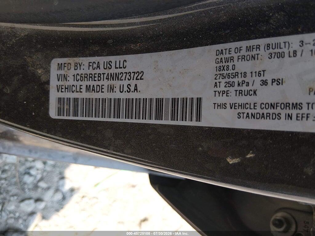 1C6RREBT4NN273722 2022 RAM 1500 photo no. 9