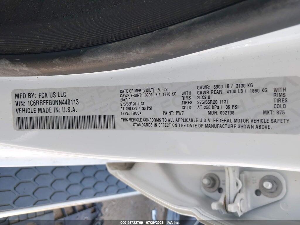 1C6RRFFG0NN440113 2022 RAM 1500 photo no. 9