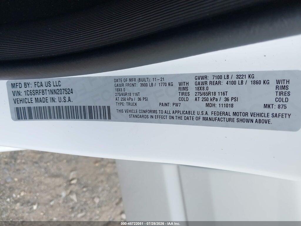 1C6SRFBT1NN207524 2022 RAM 1500 photo no. 9