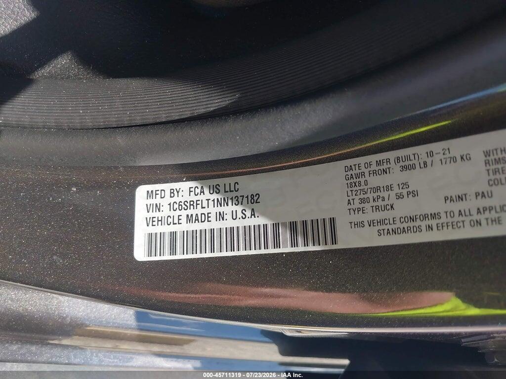 1C6SRFLT1NN137182 2022 RAM 1500 photo no. 9