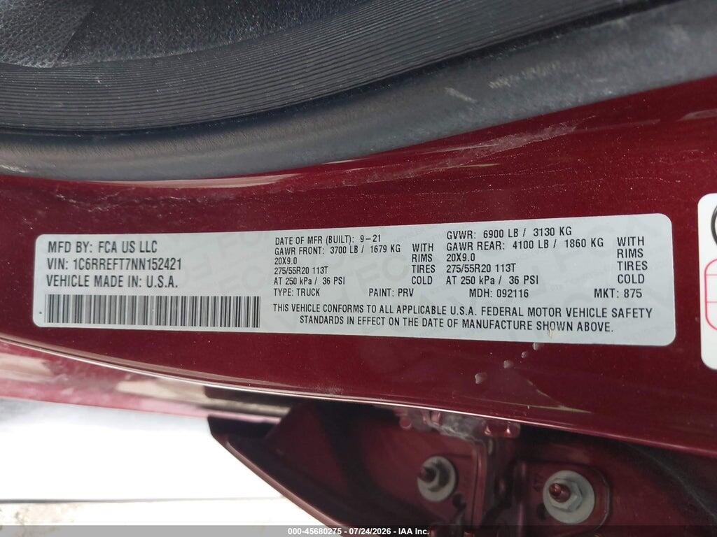 1C6RREFT7NN152421 2022 RAM 1500 photo no. 9