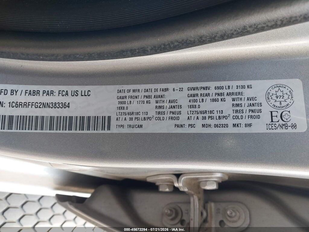 1C6RRFFG2NN383364 2022 RAM 1500 photo no. 9