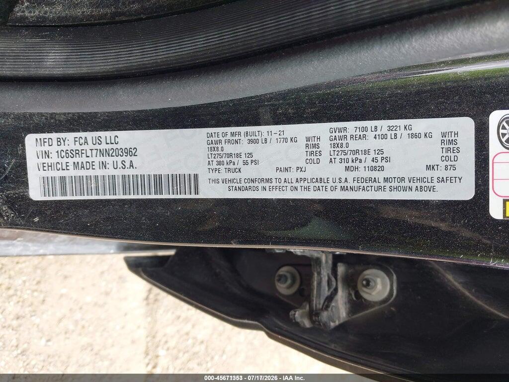 1C6SRFLT7NN203962 2022 RAM 1500 photo no. 9