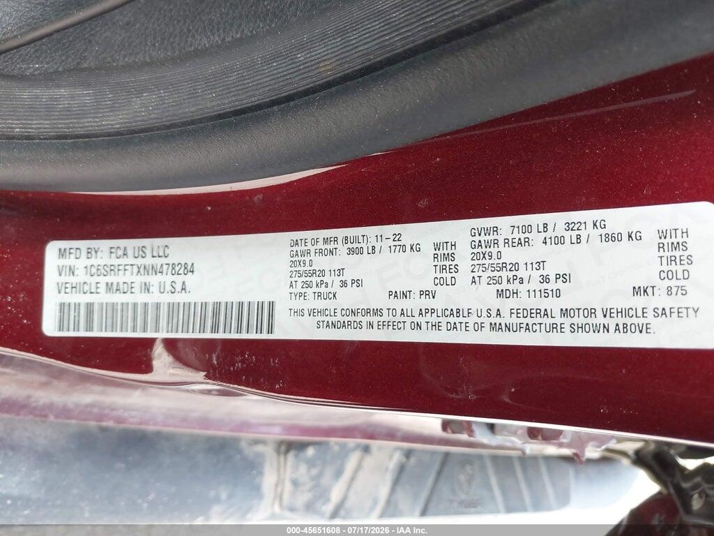 1C6SRFFTXNN478284 2022 RAM 1500 photo no. 9