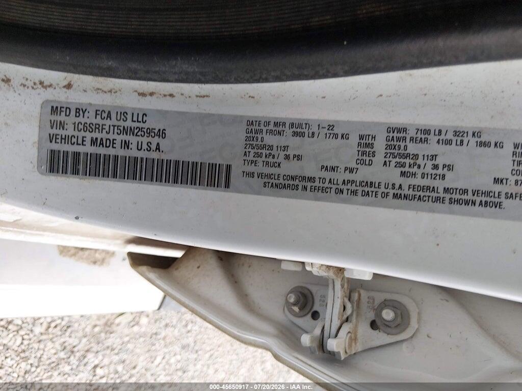 1C6SRFJT5NN259546 2022 RAM 1500 photo no. 9