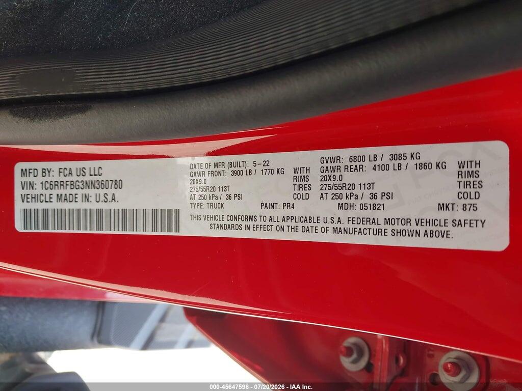 1C6RRFBG3NN360780 2022 RAM 1500 photo no. 9