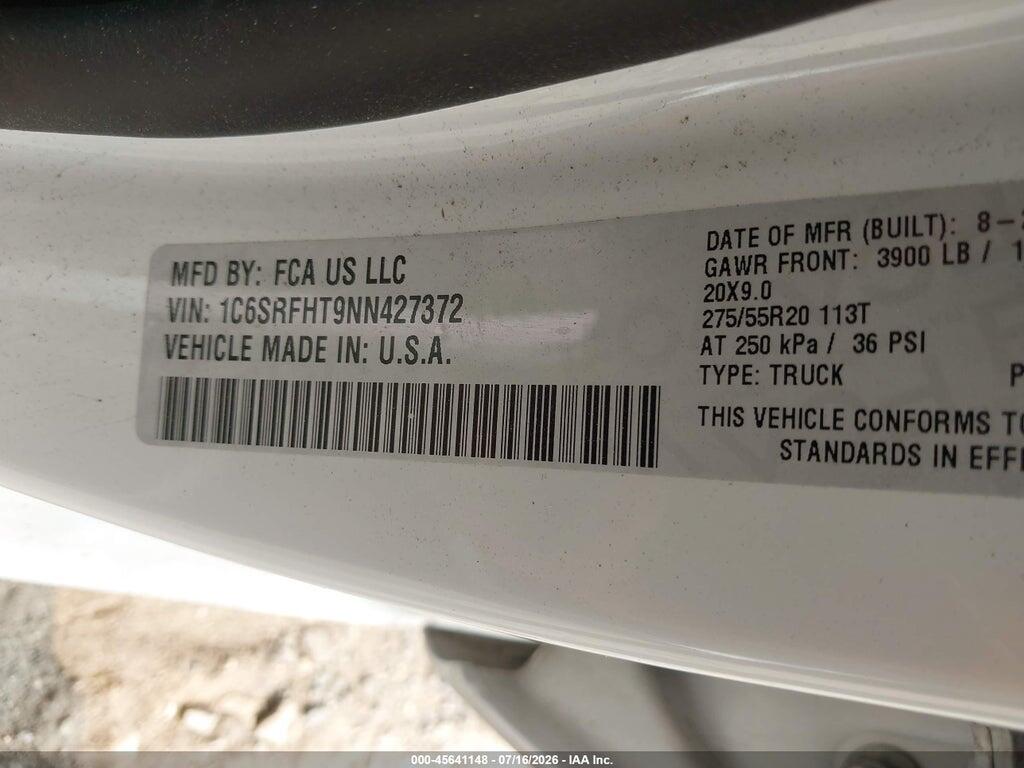 1C6SRFHT9NN427372 2022 RAM 1500 photo no. 9