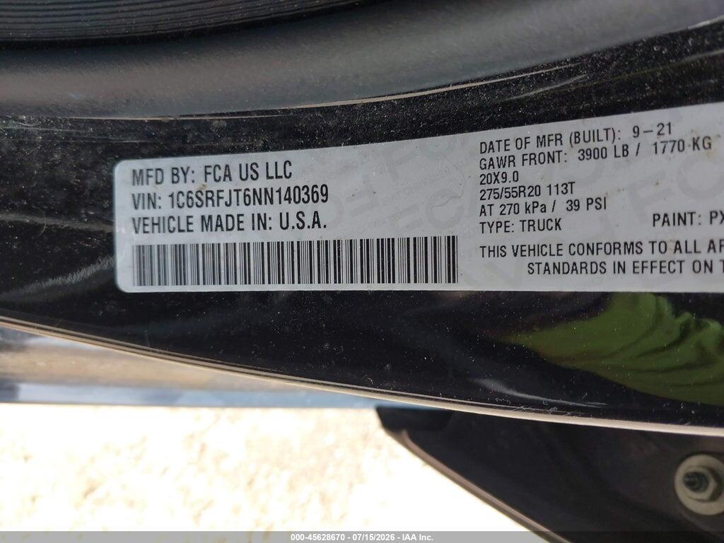 1C6SRFJT6NN140369 2022 RAM 1500 photo no. 9