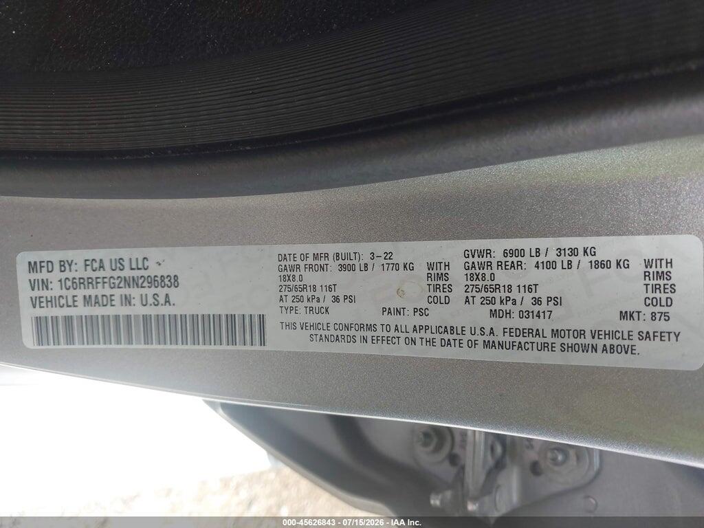 1C6RRFFG2NN296838 2022 RAM 1500 photo no. 9