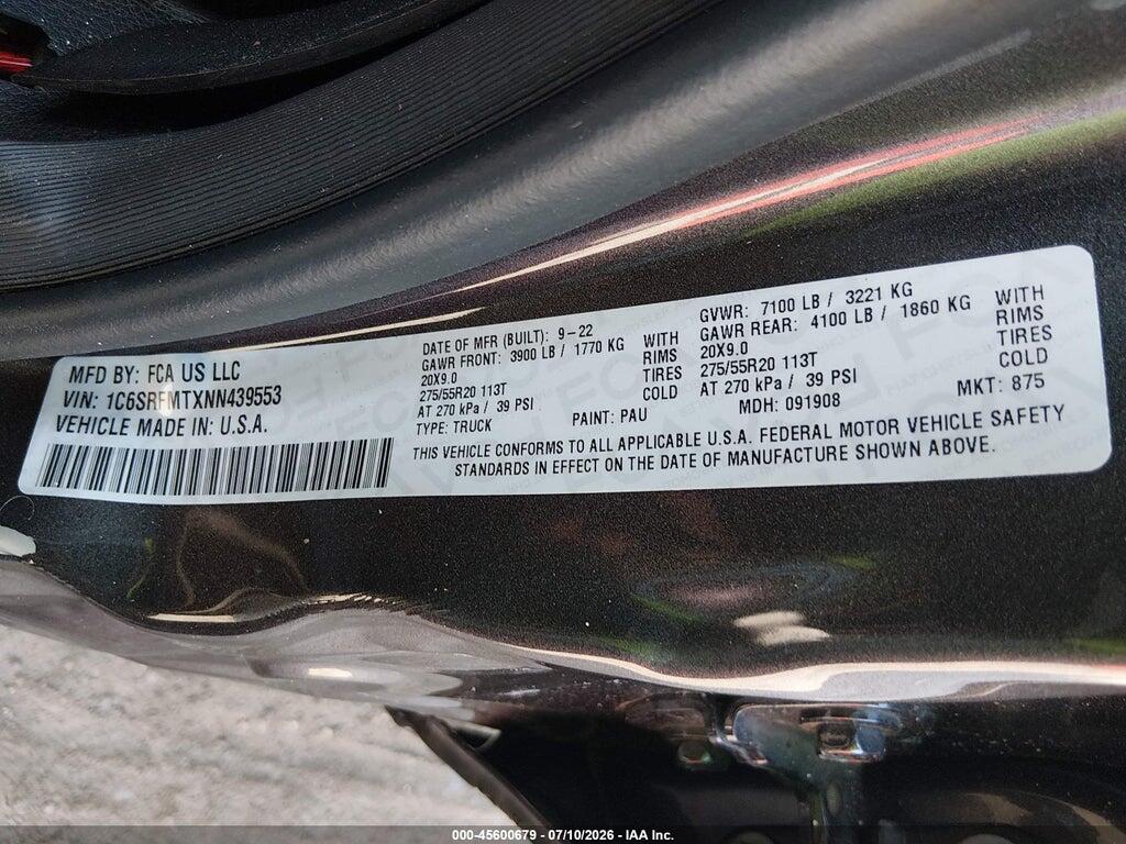 1C6SRFMTXNN439553 2022 RAM 1500 photo no. 9