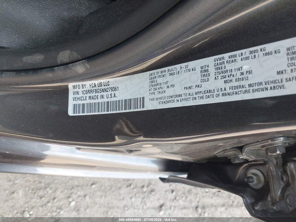 1C6RRFBG5NN279361 2022 RAM 1500 photo no. 9