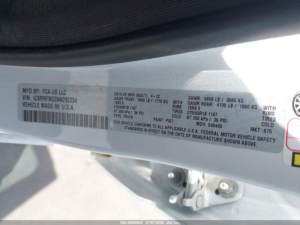 1C6RRFBG2NN293234 2022 RAM 1500 photo no. 9