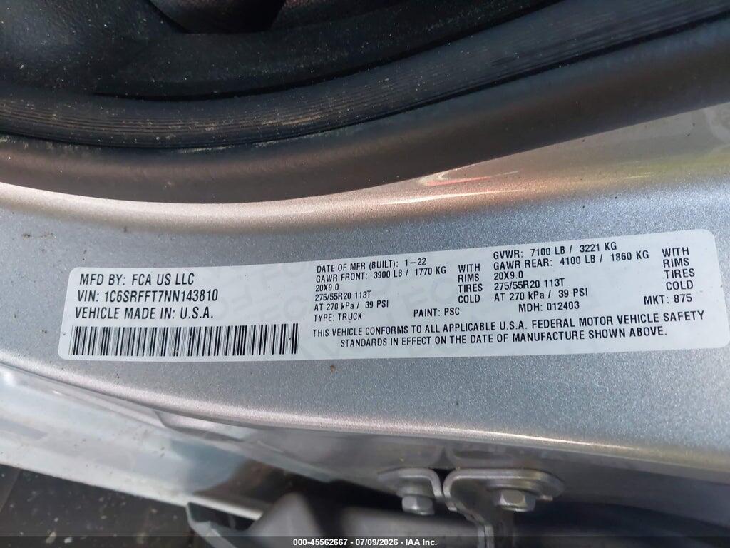 1C6SRFFT7NN143810 2022 RAM 1500 photo no. 9