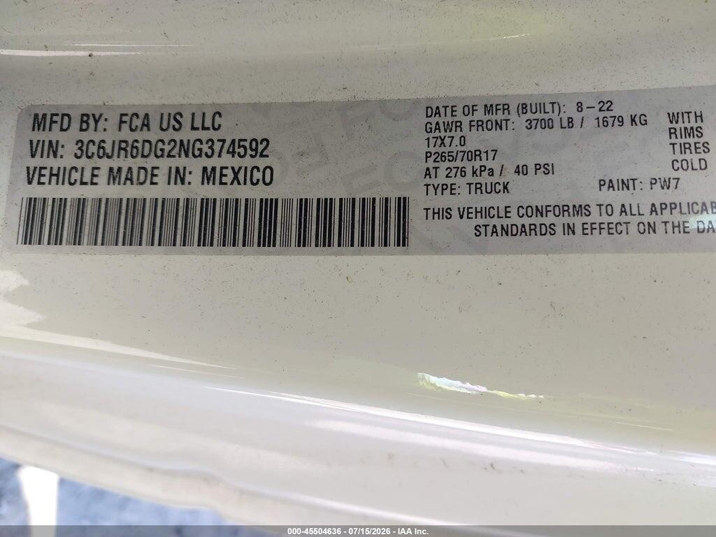 3C6JR6DG2NG374592 2022 RAM 1500 CLASSIC photo no. 9